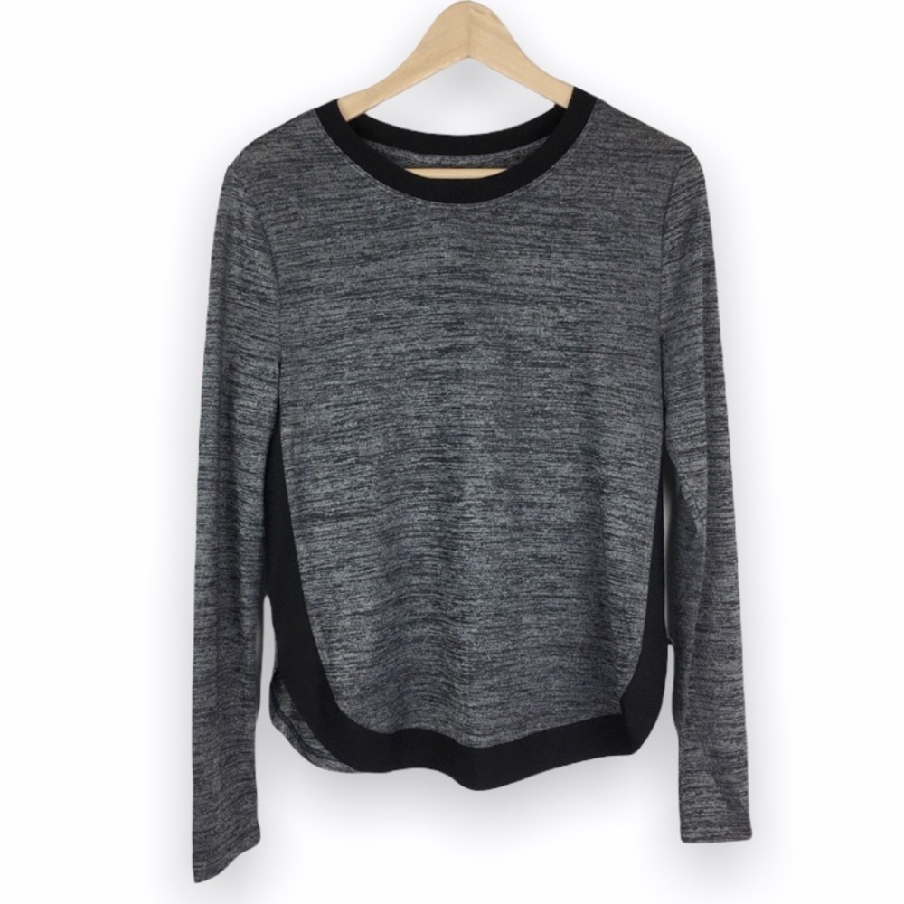 Eva Longoria‎ Womens Medium Long Sleeve Heathered Gray Black Pullover Top Shirt